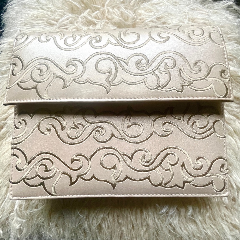 J.Renne Elegant Cream Clutch Bag with strap